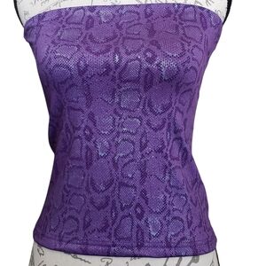 Vintage Y2K Snakeskin Print Purple Metallic Tube Top Women's Medium Strapless